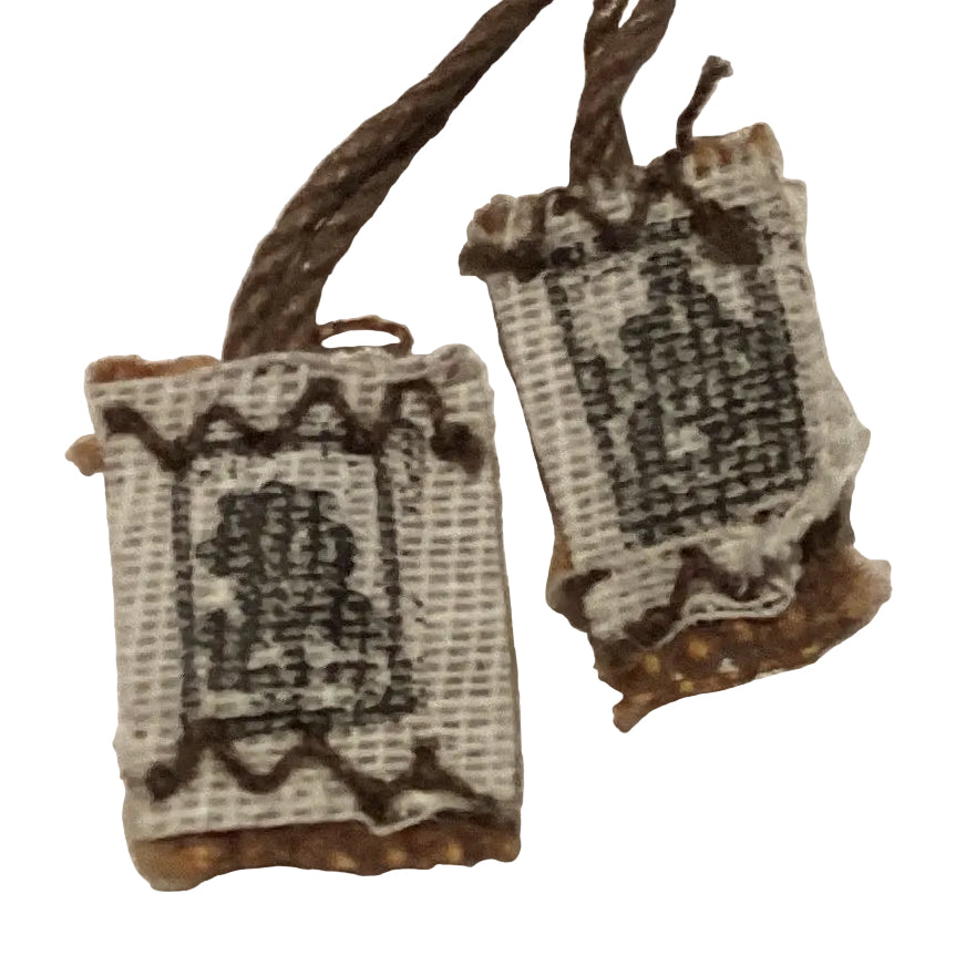 Brown Mount Carmel Devotional Scapular from Ysleta Mission Gift Shop, featuring religious imagery and 0.5-inch width for Catholic devotion.