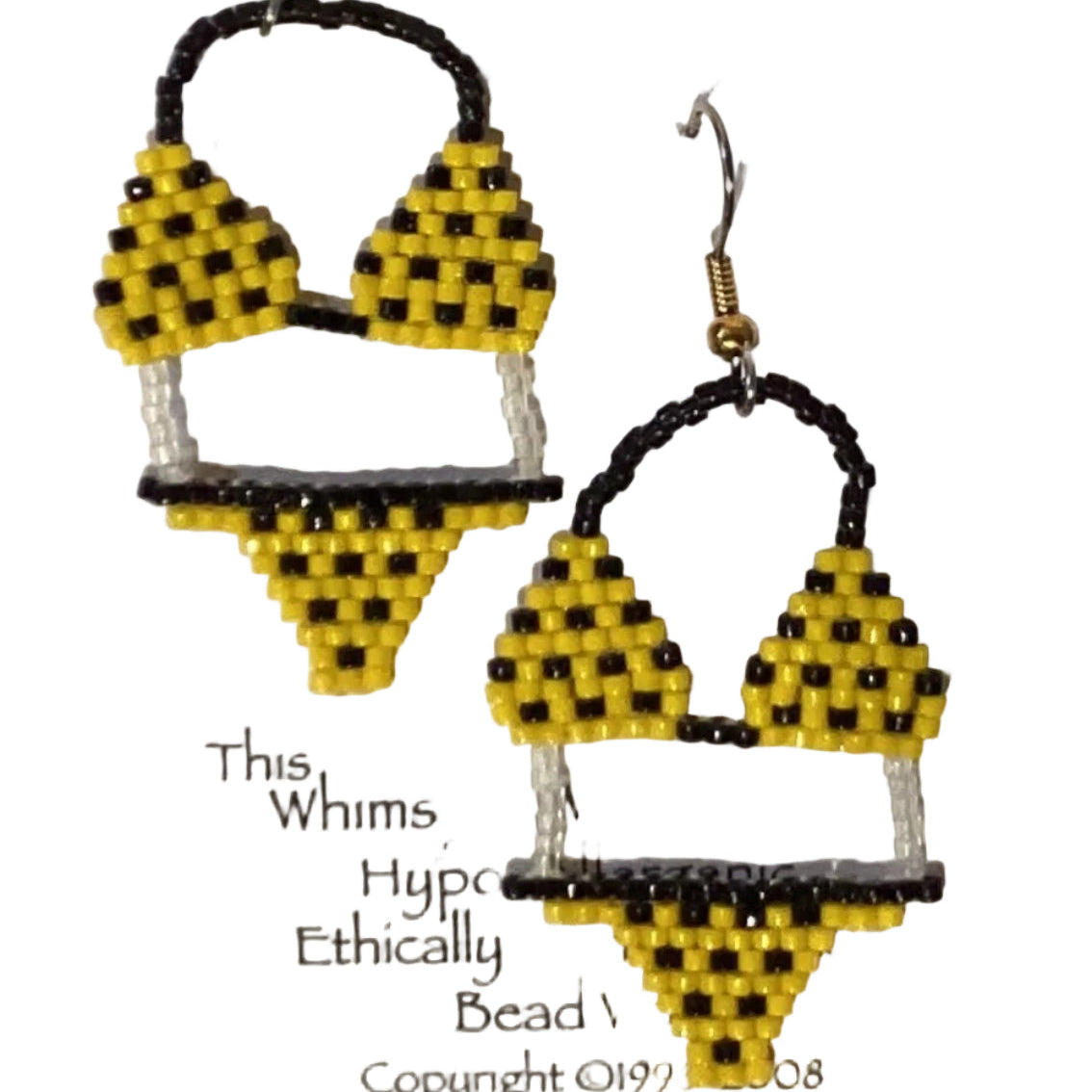Yellow polka dot beaded dangle earrings from Ysleta Mission Gift Shop, featuring playful design and intricate beadwork.