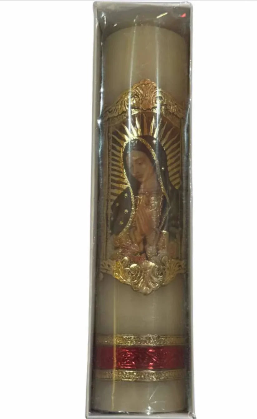 Devotional Handcrafted Patron Saint Candles – Decorative Gold Seal Detail - Ysleta Mission Gift Shop