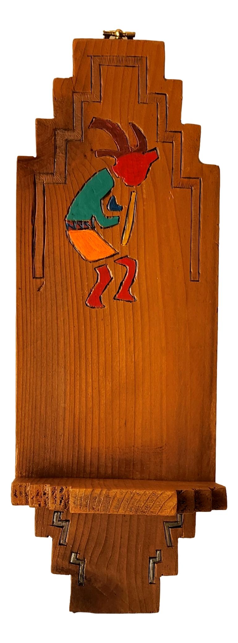 Handcrafted Wood Kokopelli Southwest Design Wall Candle Holder Set of 2 – 15" x 5.5" Rustic Decor - Ysleta Mission Gift Shop