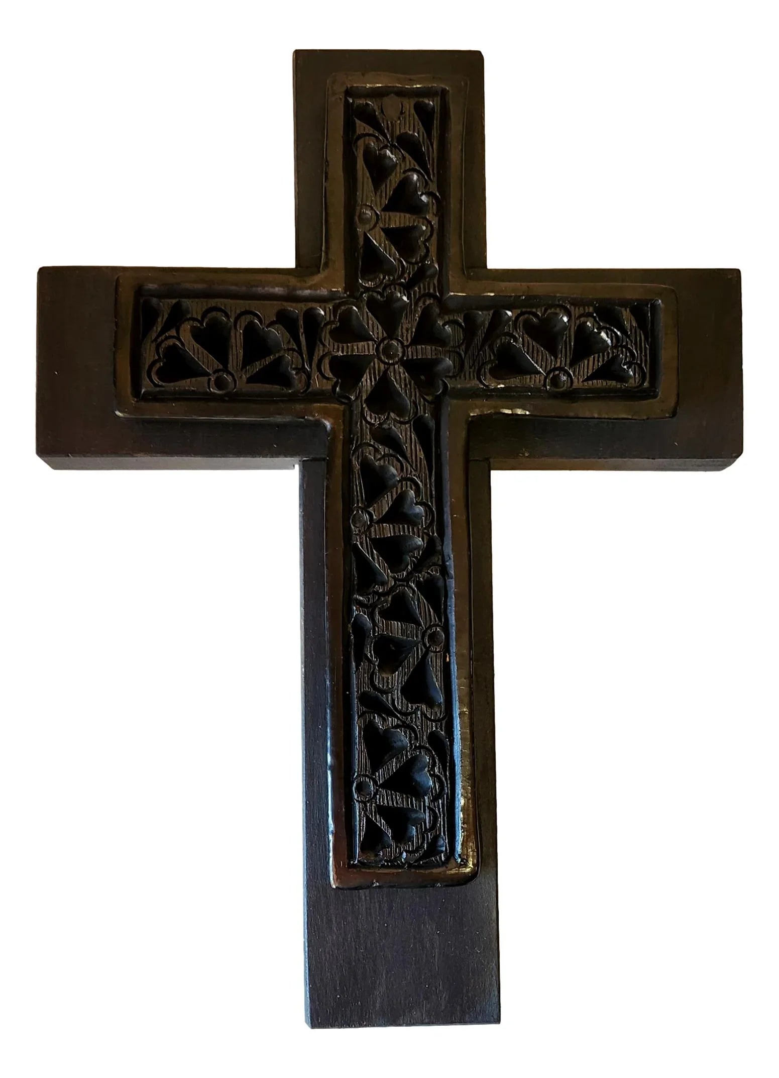 Oaxacan Black Clay Religious Cross Cutout – Handcrafted 11" x 8" Religious Decor - Ysleta Mission Gift Shop