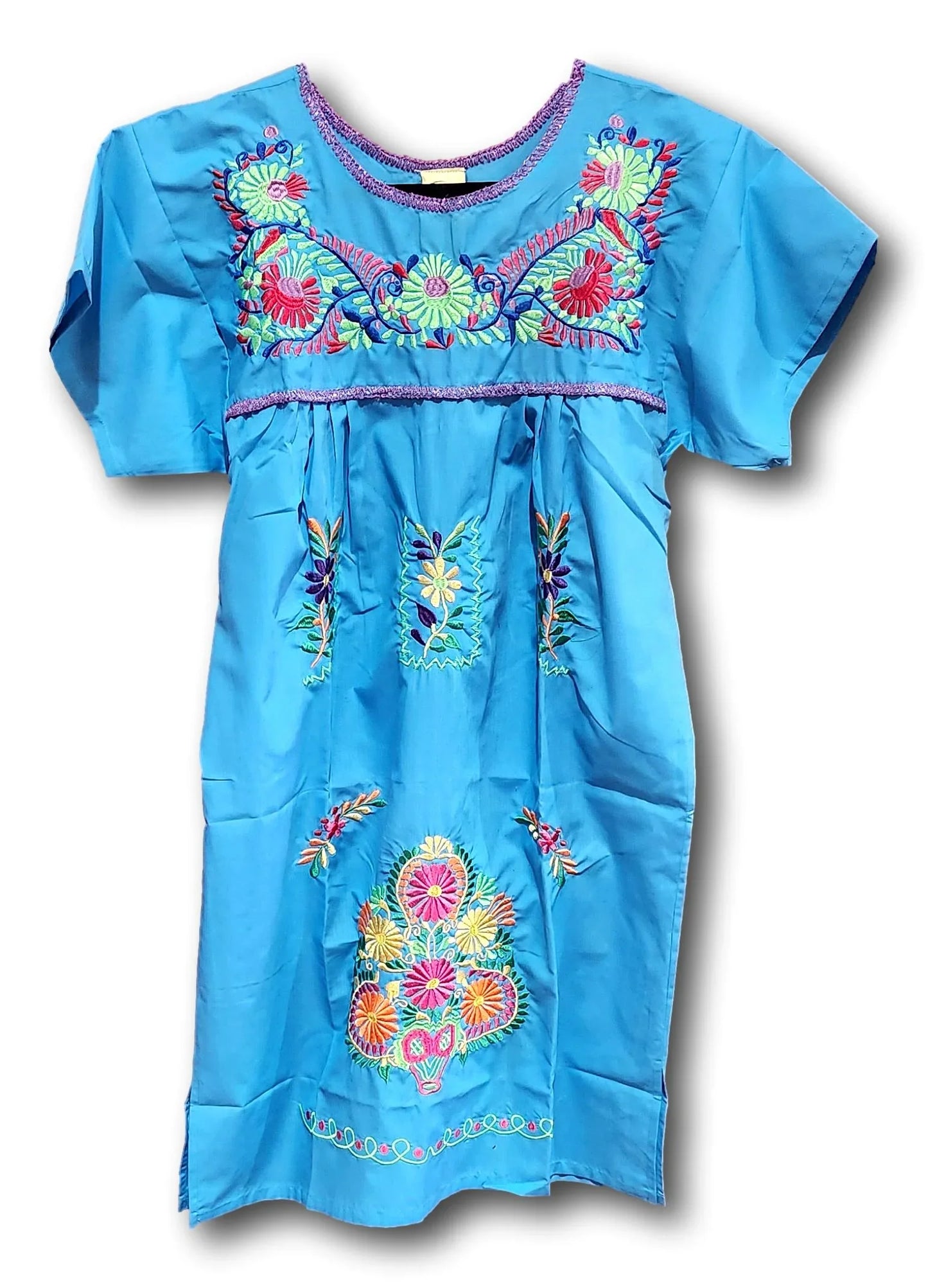 Mexican Embroidered Tunic Dress | Artisan-Made in MexicoMexico | Available in Assorted Colors - Ysleta Mission Gift Shop