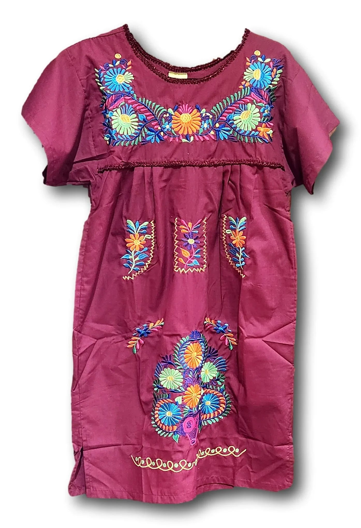 Mexican Embroidered Tunic Dress | Artisan-Made in MexicoMexico | Available in Assorted Colors - Ysleta Mission Gift Shop