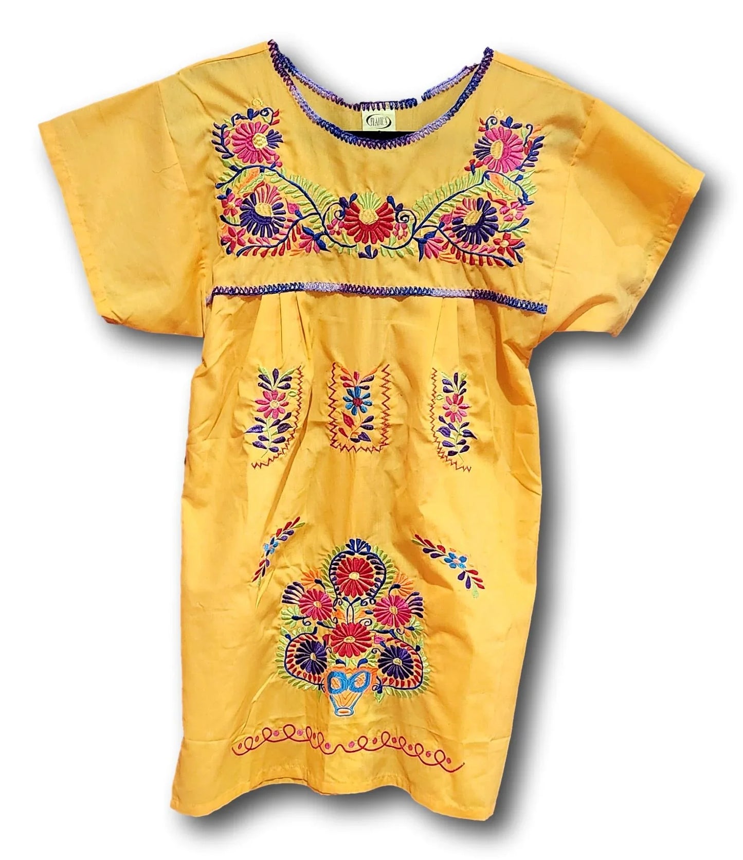 Mexican Embroidered Tunic Dress | Artisan-Made in MexicoMexico | Available in Assorted Colors - Ysleta Mission Gift Shop
