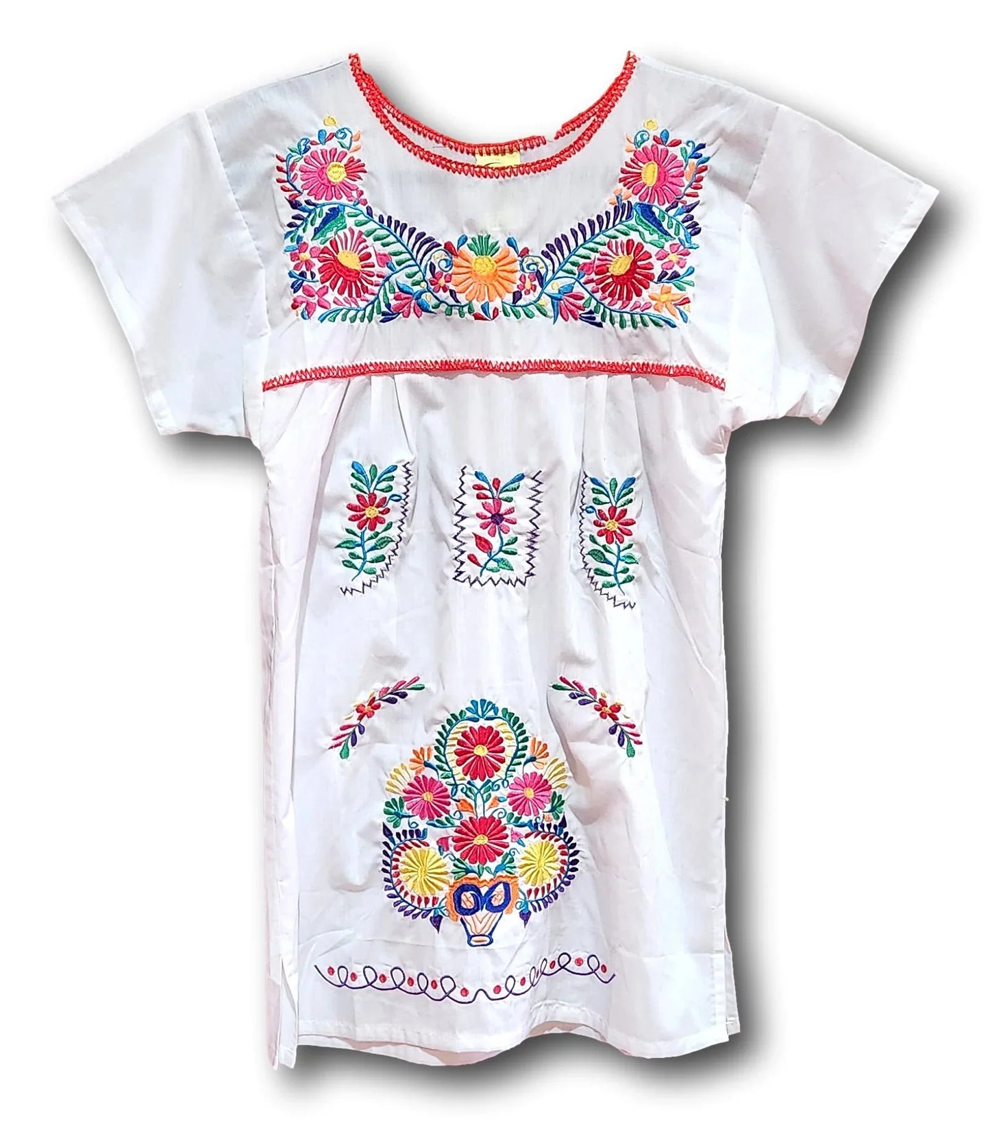 Mexican Embroidered Tunic Dress | Artisan-Made in MexicoMexico | Available in Assorted Colors - Ysleta Mission Gift Shop