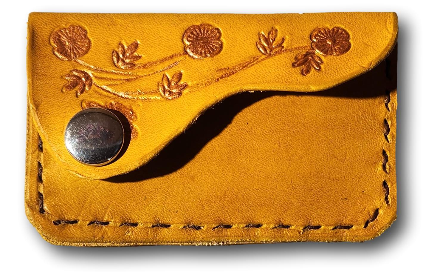 Handmade Floral Leather Card or Coin Purse – Compact 4" x 2.5" Accessory - Ysleta Mission Gift Shop