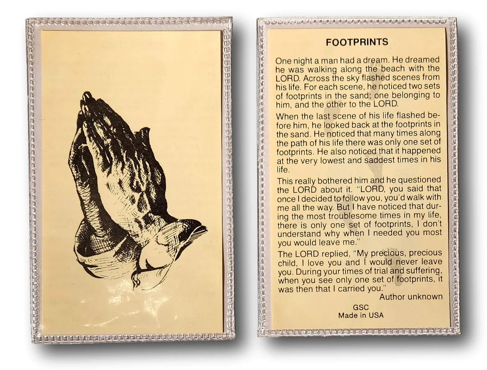 "Footprints" Laminated Prayer Card (GSC Version) – Rare English Spiritual Reflection - Ysleta Mission Gift Shop