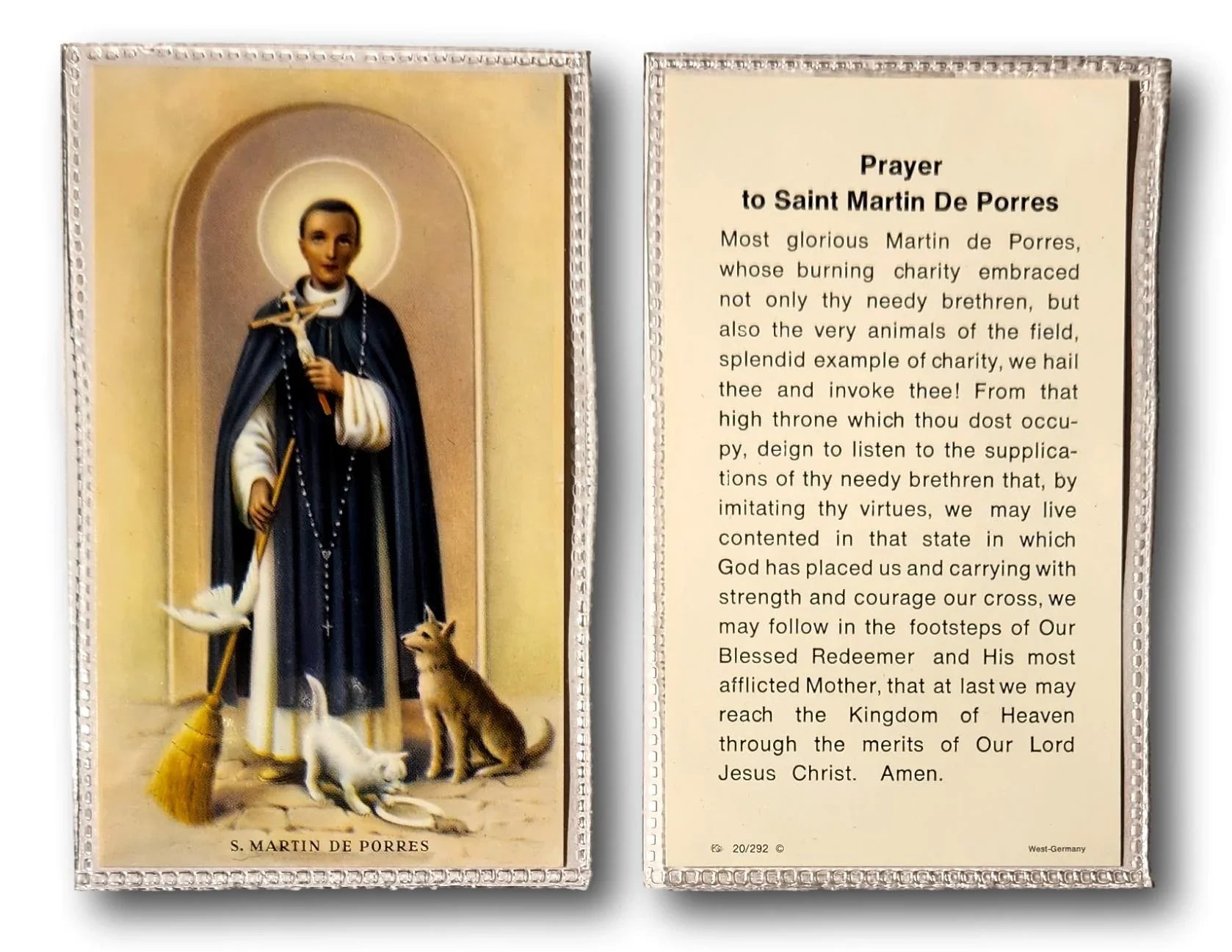 Saint Martin De Porres Laminated Prayer Card – Rare English Catholic Saint Devotion - Ysleta Mission Gift Shop
