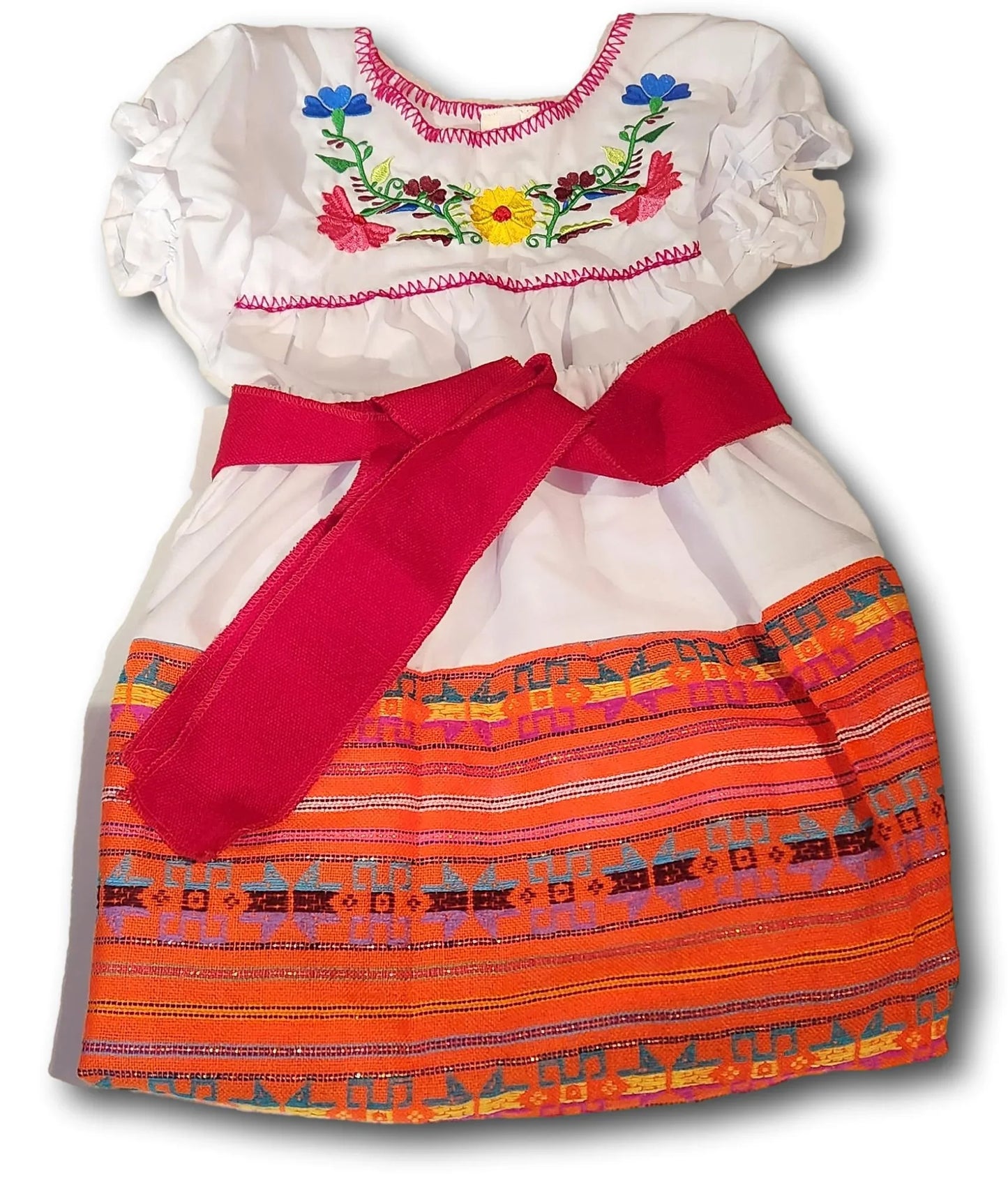 Girl's 3-Piece Mexican Embroidered Tunic Set – Handmade Skirt, Shirt & Belt from Puebla (Assorted Colors) - Ysleta Mission Gift Shop