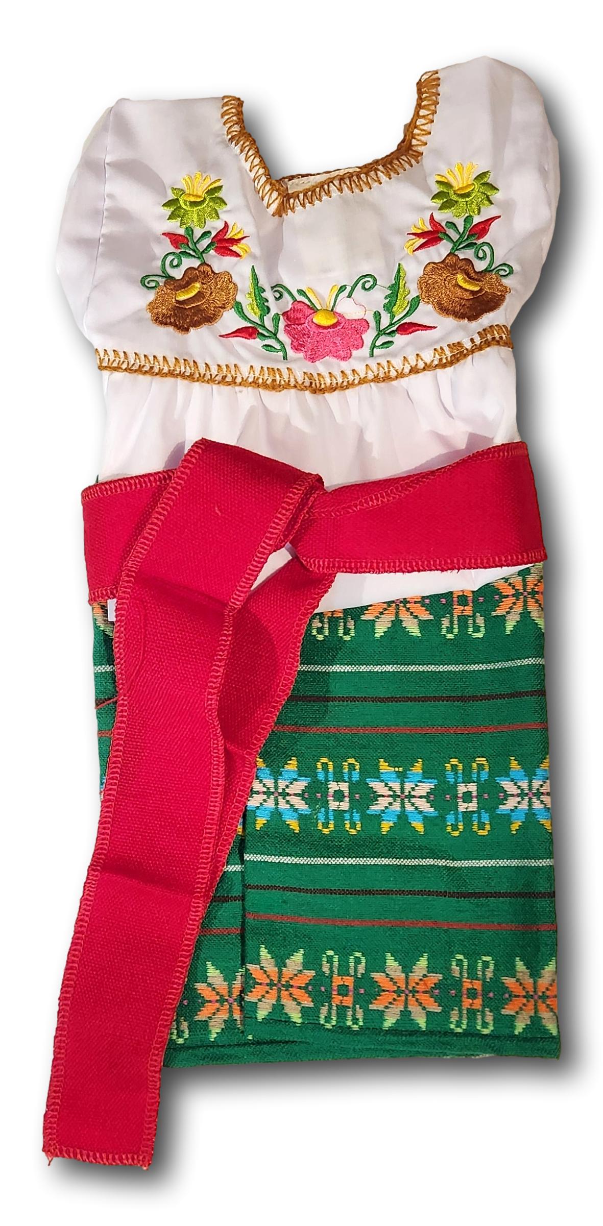 Girl's 3-Piece Mexican Embroidered Tunic Set – Handmade Skirt, Shirt & Belt from Puebla (Assorted Colors)