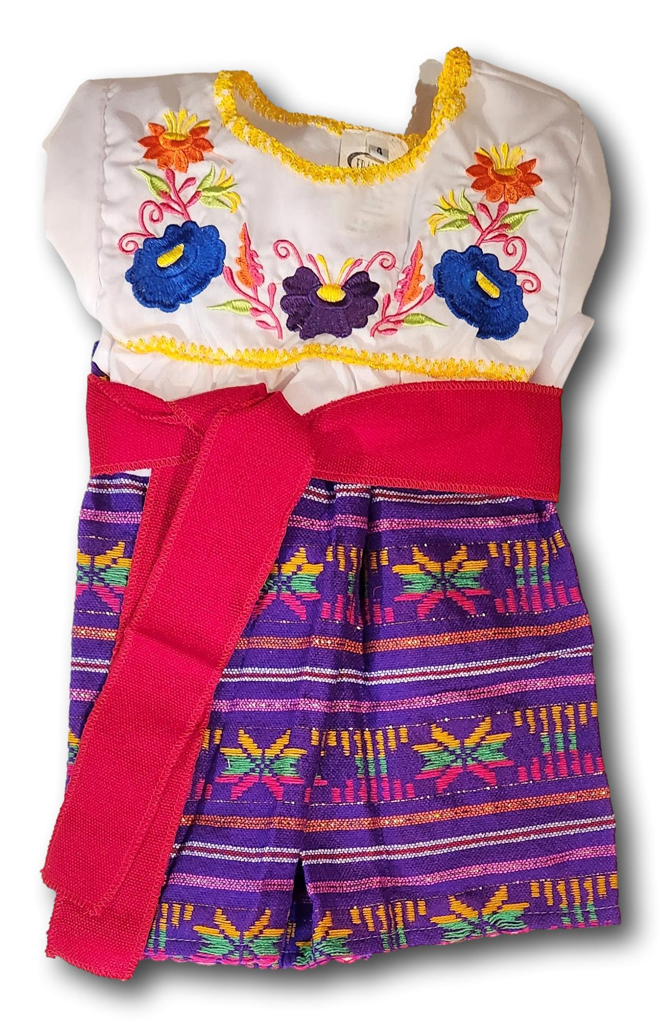Girl's 3-Piece Mexican Embroidered Tunic Set – Handmade Skirt, Shirt & Belt from Puebla (Assorted Colors)