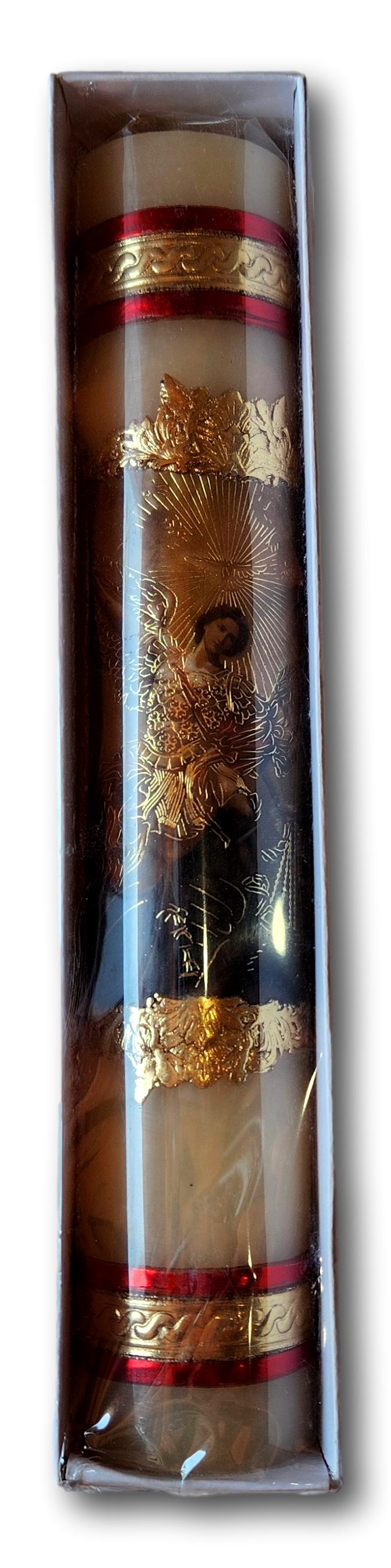 Devotional Handcrafted Patron Saint Candles – Decorative Gold Seal Detail - Ysleta Mission Gift Shop