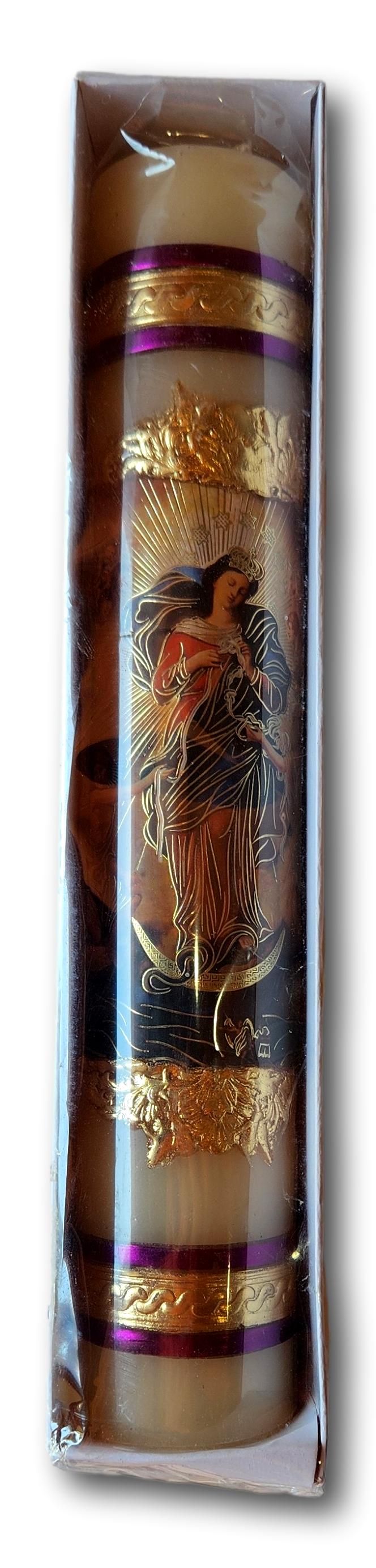 Devotional Handcrafted Patron Saint Candles – Decorative Gold Seal Detail - Ysleta Mission Gift Shop