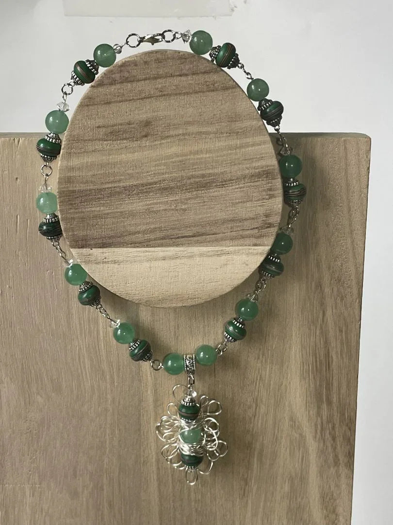 14 Inch Green Chalcedony Necklace Set with Pendant & Earrings - Ysleta Mission Gift Shop