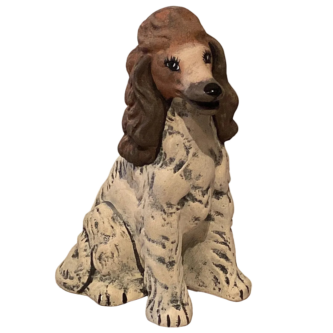 Ceramic dog figurine, 4-inch tall, from Ysleta Mission Gift Shop, suitable for home and garden décor.