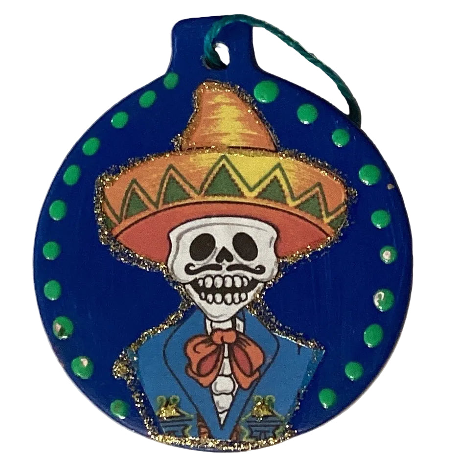 Colorful Día De Los Muertos ceramic ornament, 4-inch decorative home and garden ornament by Ysleta Mission Gift Shop.