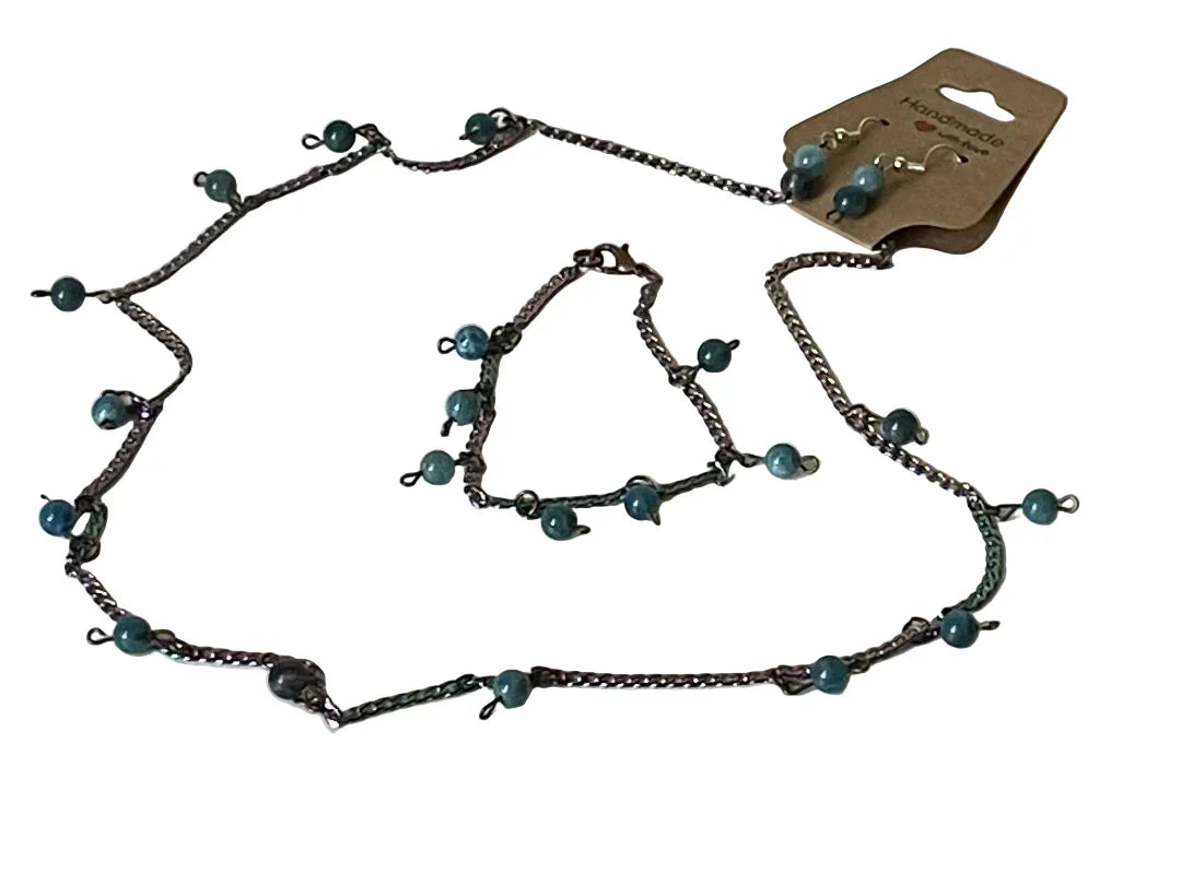 24 Inch Rainbow Chain Blue Howlite Beaded Necklace Set with Earrings - Ysleta Mission Gift Shop