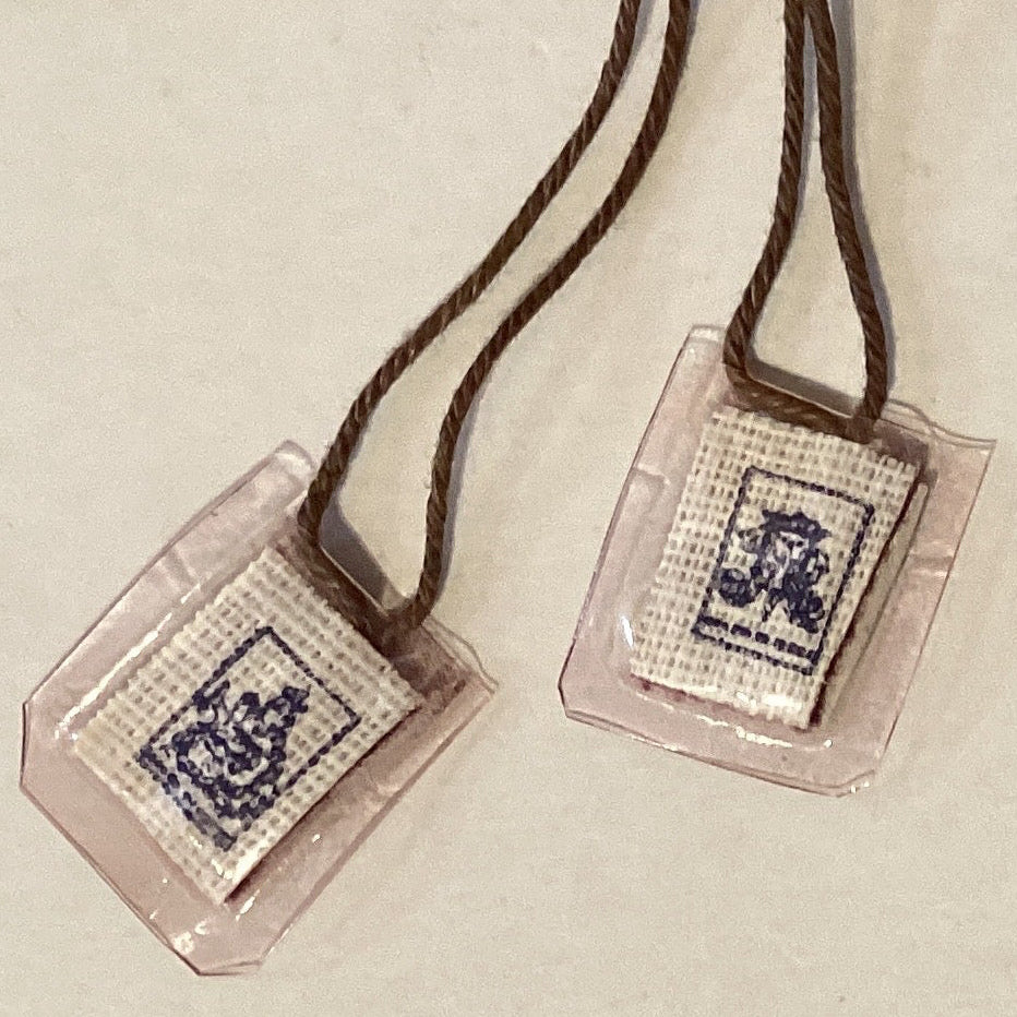 Catholic scapular featuring Mount Carmel and Sacred Heart with colored Jesus image, 0.5 inch size, from Ysleta Mission Gift Shop