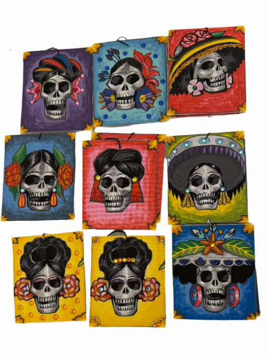 Ornament Loteria Skeleton Black Fabric Images Various Designs 4 in. X 2.5in. - Ysleta Mission Gift Shop
