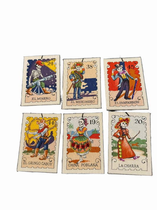Ornament Loteria Skeleton Fabric Images Various Designs 4 in. X 3in. - Ysleta Mission Gift Shop