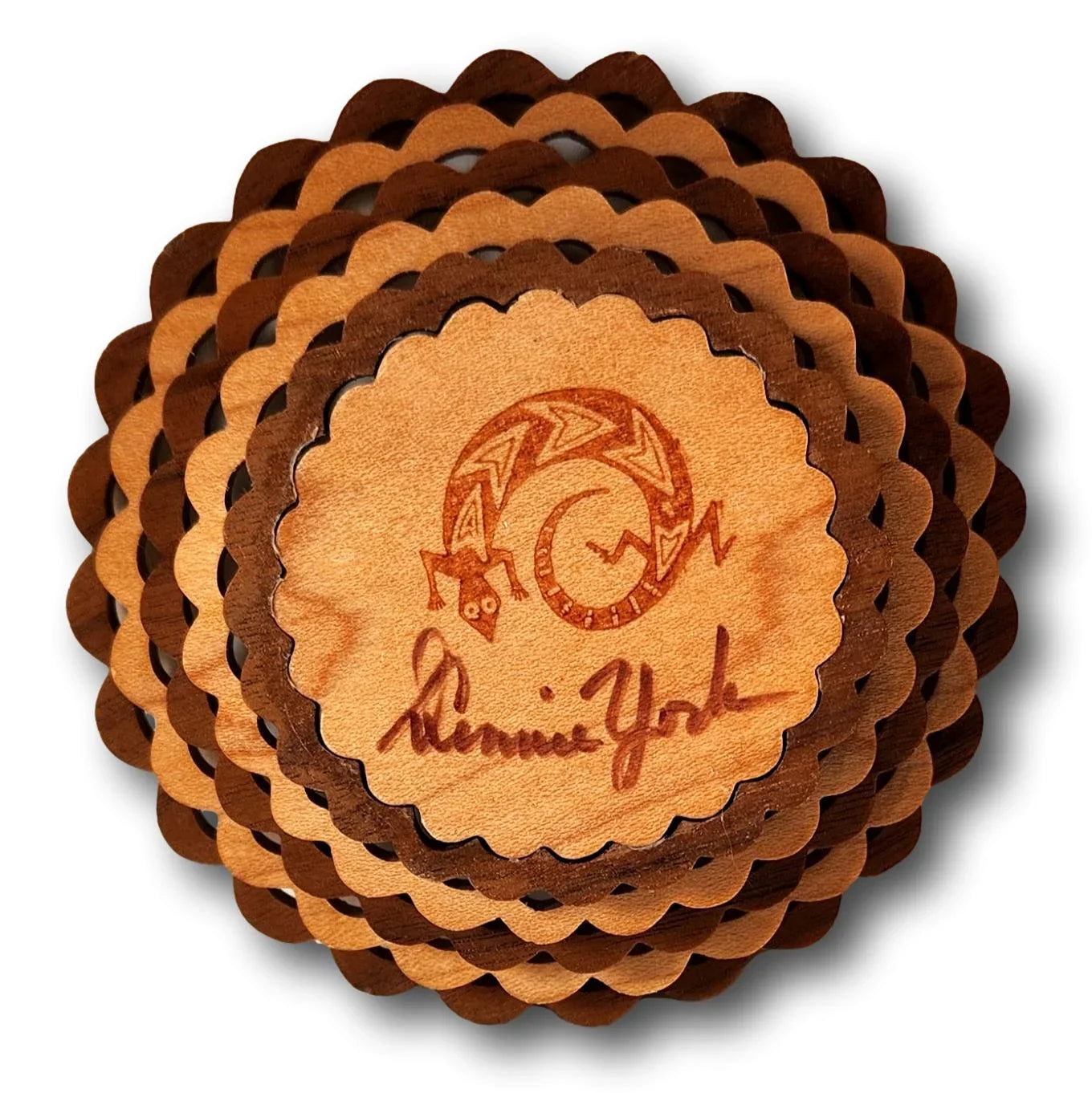 Handcrafted Wood Bowl with Woven Design 4" - Ysleta Mission Gift Shop
