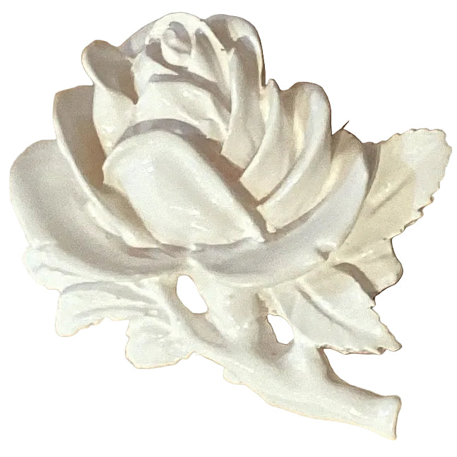 White rose Catholic brooch with intricate detailing, Christian jewelry accessory, ideal for religious gifts and spiritual adornment.