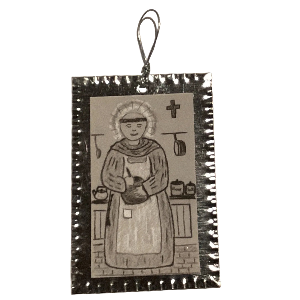Assorted Catholic saints tin ornament, 2.5 inches, featuring detailed Christian devotional design for religious decor and gifts.