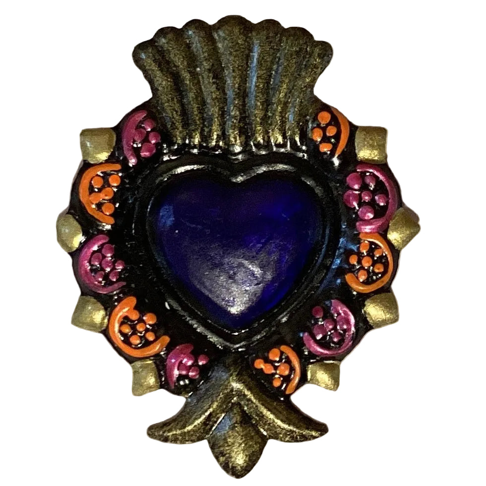 Rustic 4-inch Mexican tin heart magnet from Ysleta Mission Gift Shop, perfect for refrigerator decor in home and garden.