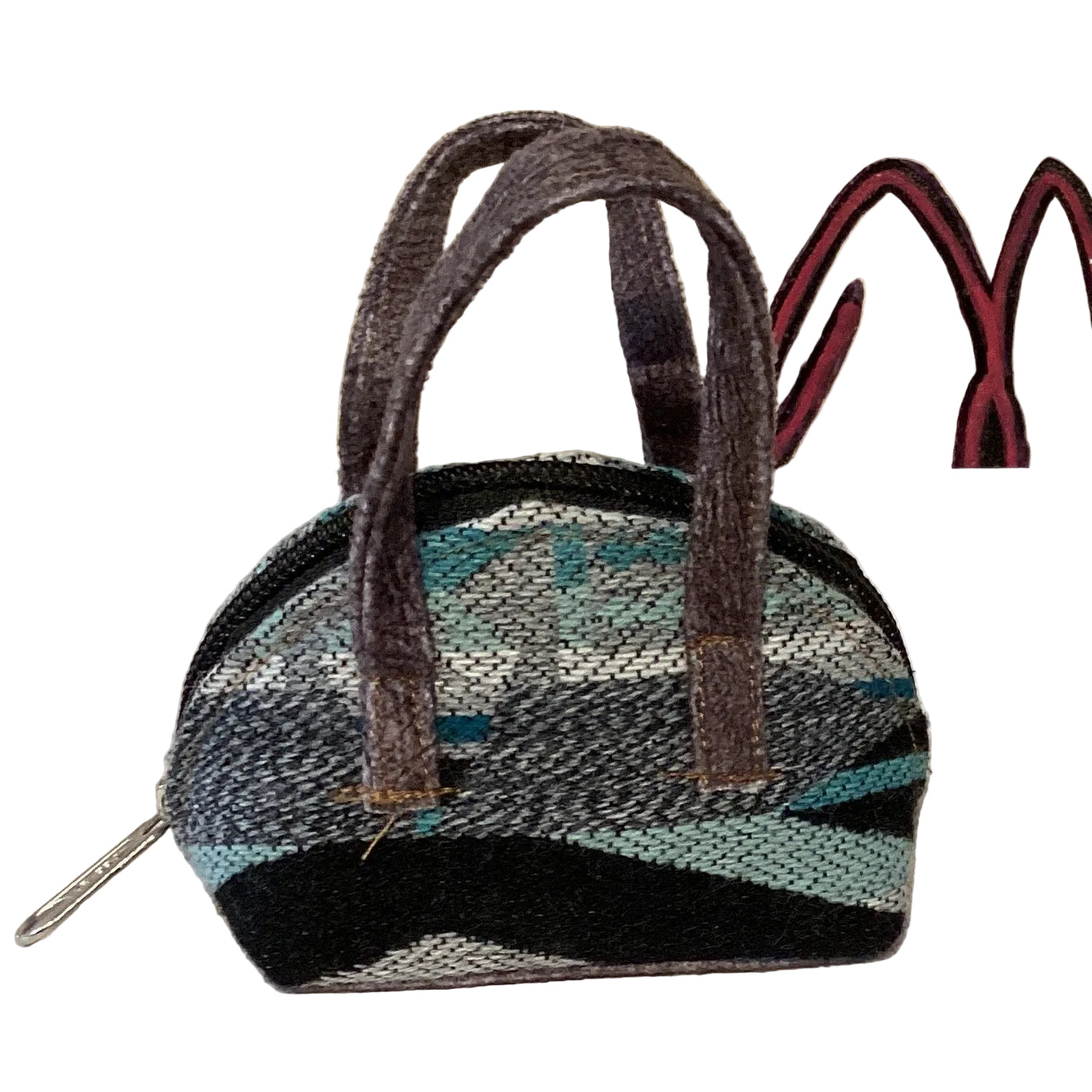 Handcrafted Ecuador geometric mini pouch by Ysleta Mission Gift Shop, featuring colorful woven patterns and compact design for accessories.