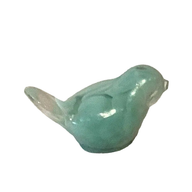 Sea foam green resin perched bird figurine for crafts and dioramas, 2-inch mini bird by Ysleta Mission Gift Shop.