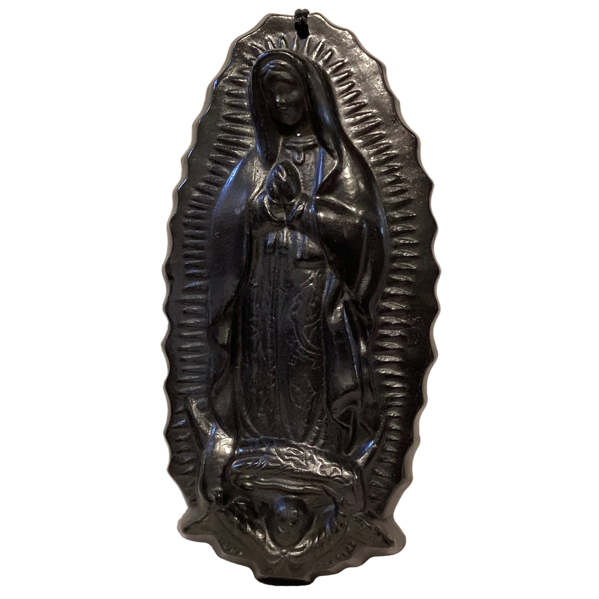 Our Lady of Guadalupe religious wall decor in 10-inch iron, featuring detailed religious imagery for home or altar decoration.