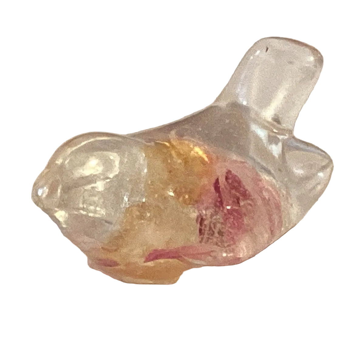 Pressed flower perched bird figurine, 2-inch decorative home and garden ornament by Ysleta Mission Gift Shop.