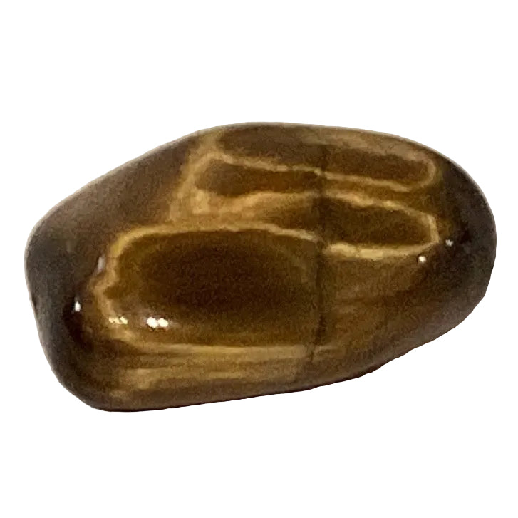 Tumbled Tiger's Eye stone, 1.5 inches, natural semi-precious crystal for home and garden decor, from Ysleta Mission Gift Shop.
