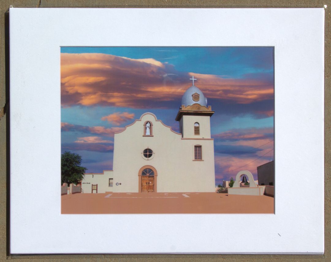 Print Matted Historic Ysleta Mission with Clouds 11" x 14" - Ysleta Mission Gift Shop