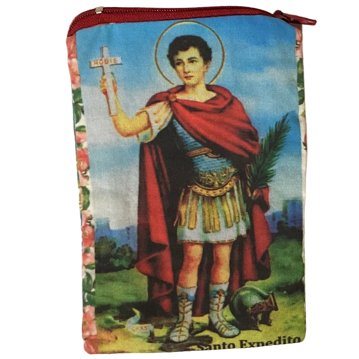 Religious art 5-inch zippered pouch with lined interior for Catholic rosary parts by Ysleta Mission Gift Shop