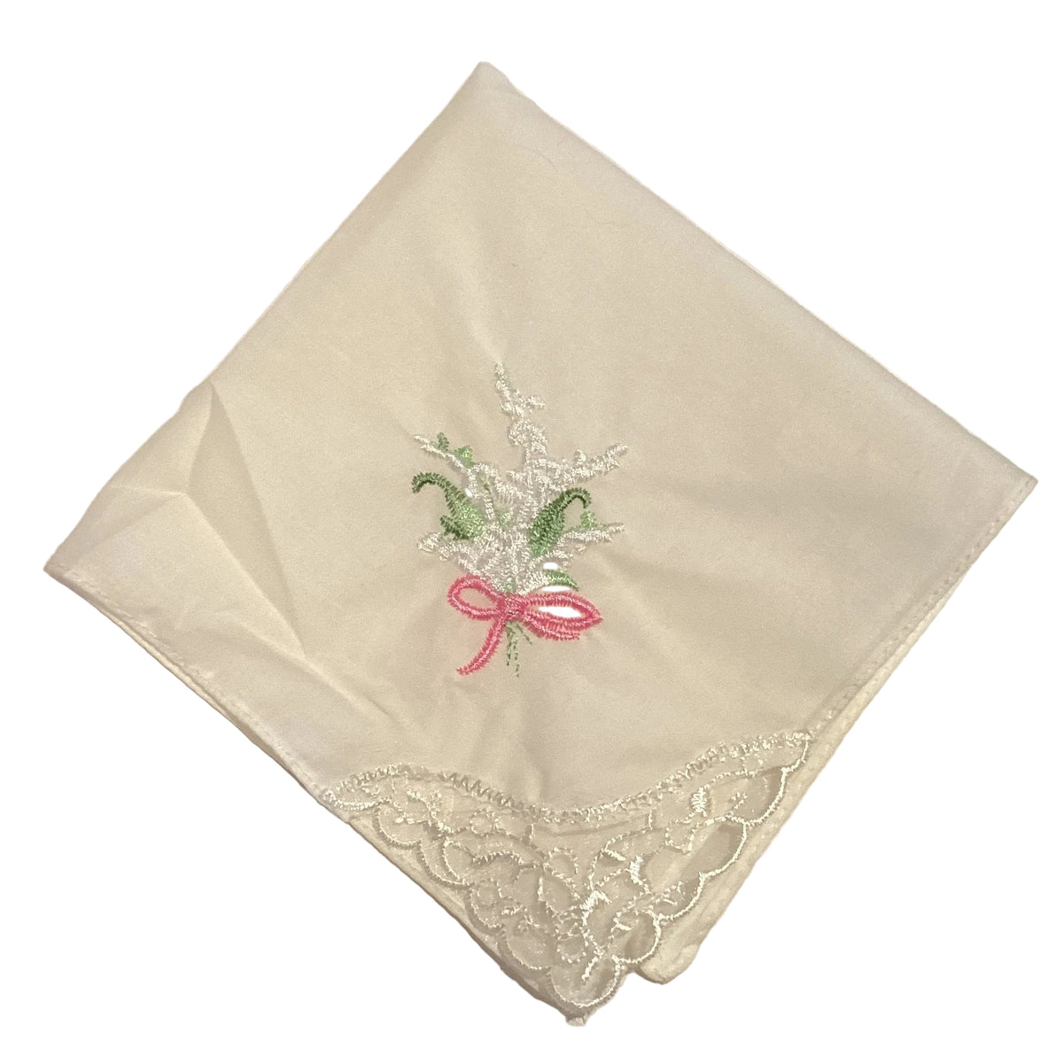 Cotton embroidered handkerchief with floral design, 10x10 inches, perfect for tablescape decor from Ysleta Mission Gift Shop.