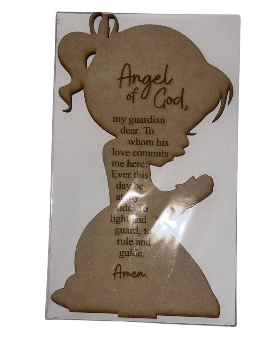 Handcrafted Angel of God Wood Art – 6"x10" Praying Child Spiritual Display - Ysleta Mission Gift Shop