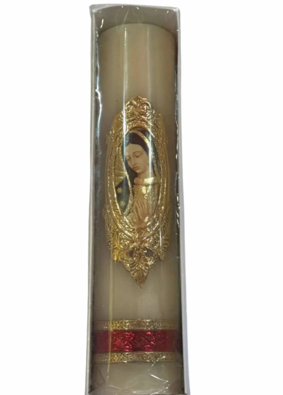 Devotional Handcrafted Patron Saint Candles – Decorative Gold Seal Detail - Ysleta Mission Gift Shop