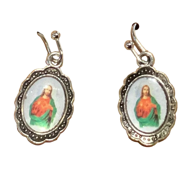 Silver religious dangle earrings featuring faith-inspired design, Catholic and Christian jewelry with spiritual symbols.