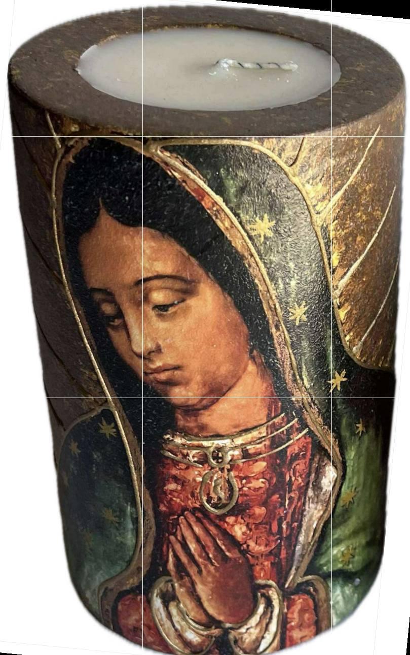 Handmade Mexican Clay Candle Holders – Saint Jude, Sorrowful Mary, Virgen de Guadalupe & Sacred Heart - Ysleta Mission Gift Shop