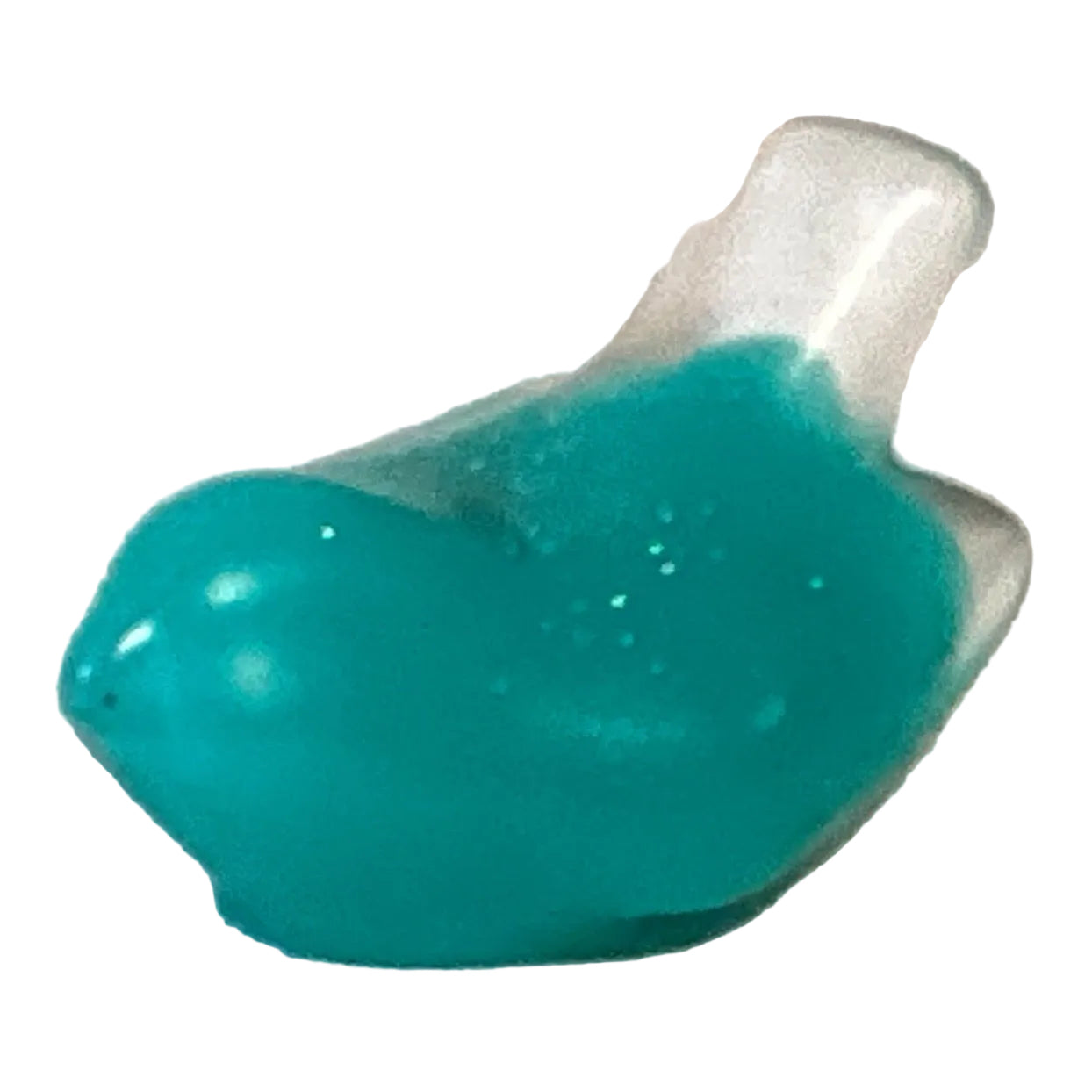 Teal glitter perched bird figurine, 2 inches tall, decorative home and garden figurine by Ysleta Mission Gift Shop.