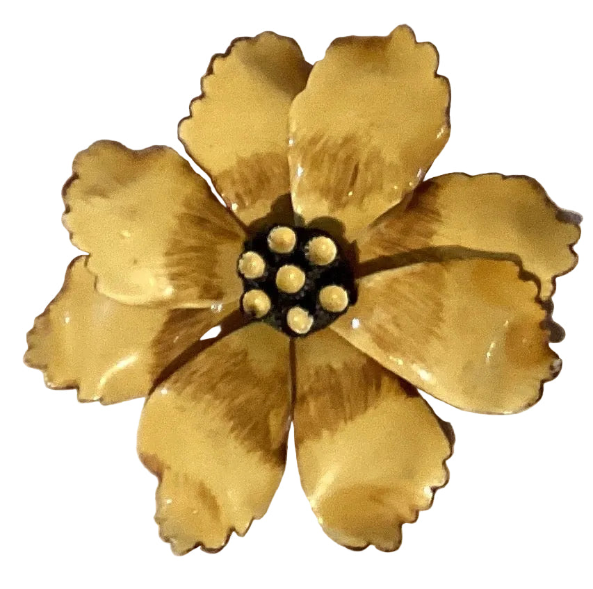 Decorative floral brooch with colorful flower design, 2-inch Ysleta Mission jewelry accessory for clothing or bags.