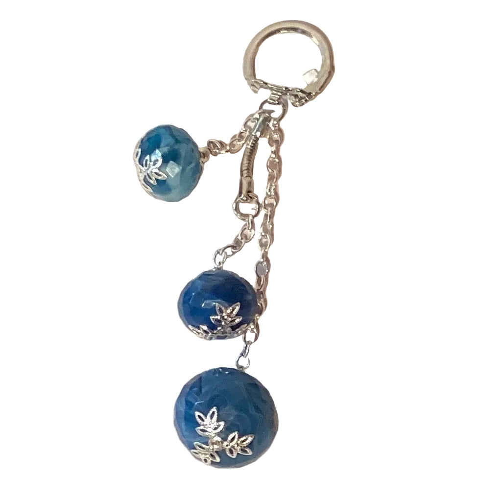 Blue bead keychain with snap hook and snake link, featuring colorful beads, designed by Ysleta Mission Gift Shop.