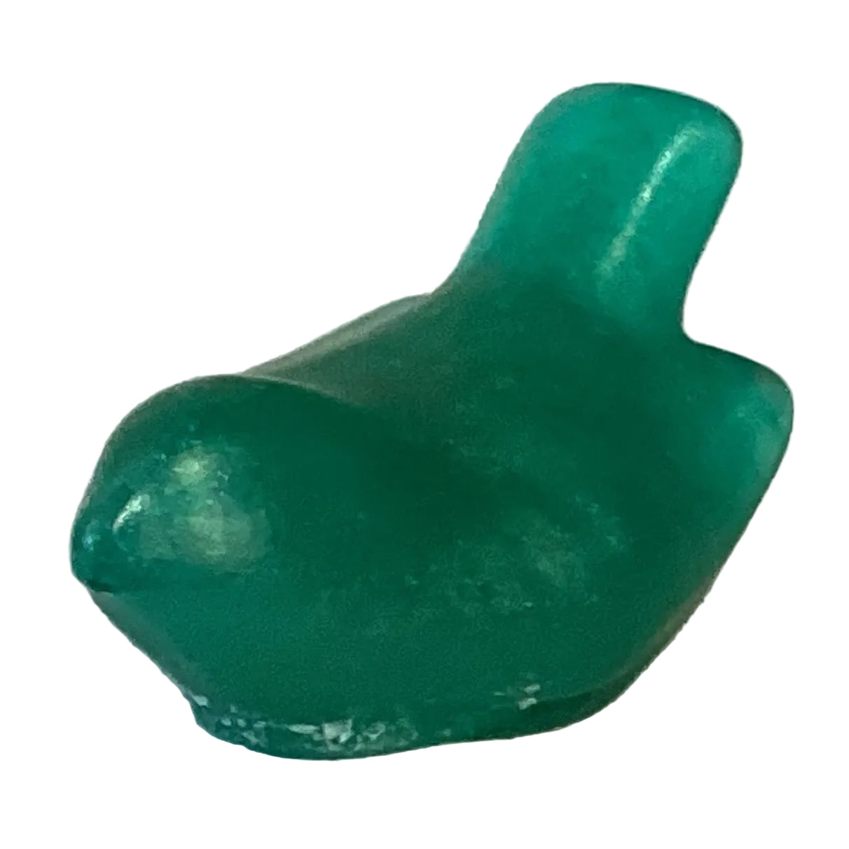 Small green perched bird figurine for home and garden decor, crafted by Ysleta Mission Gift Shop.