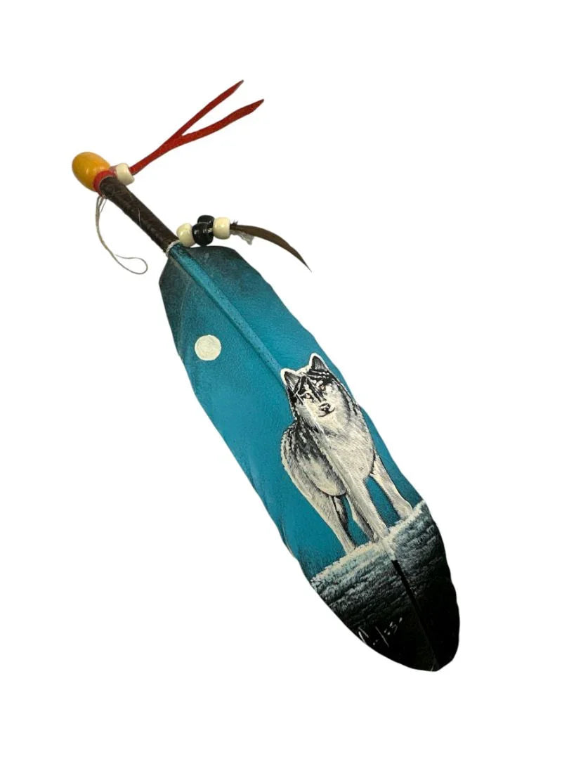 Vivid Hand-Painted Feather Art – Nature and Native Tradition Combined 6" - Ysleta Mission Gift Shop