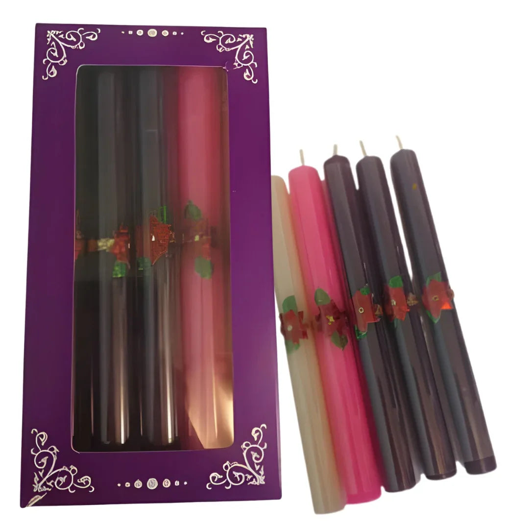 Advent Candle Set Thin | Poinsettia Christmas Candle Set Of 5