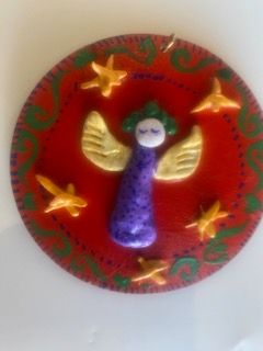 Angel with Stars Round Ornament – Unique Bas Relief Angel with Star Accents - Ysleta Mission Gift Shop