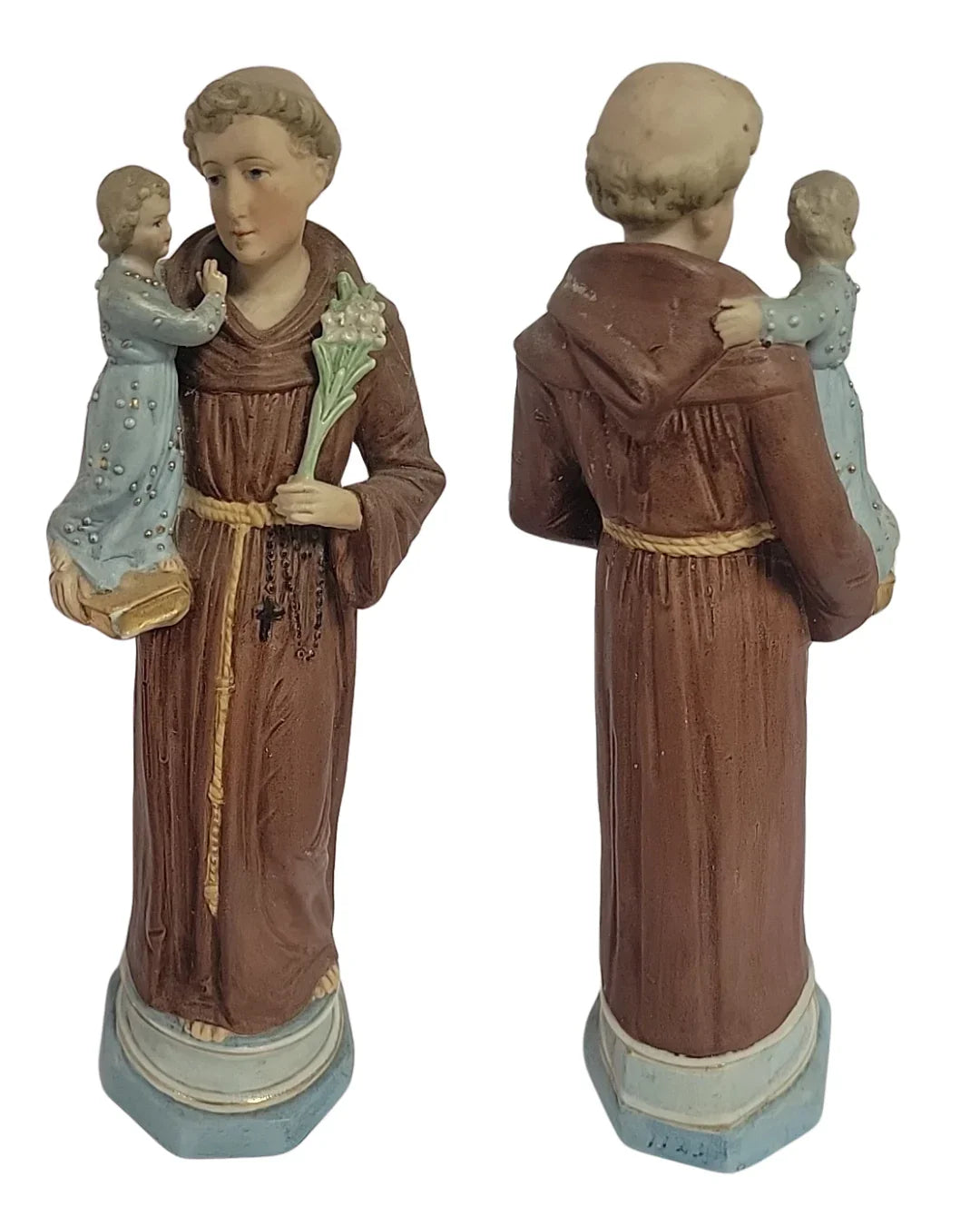 Porcelain Bisque Statue of Saint Anthony and Baby Jesus – 10" Tall - Ysleta Mission Gift Shop