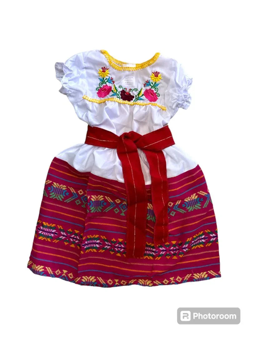 Girl's 3-Piece Mexican Embroidered Tunic Set – Handmade Skirt, Shirt & Belt from Puebla (Assorted Colors) - Ysleta Mission Gift Shop