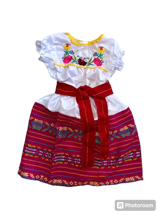 Girl's 3-Piece Mexican Embroidered Tunic Set – Handmade Skirt, Shirt & Belt from Puebla (Assorted Colors) - Ysleta Mission Gift Shop